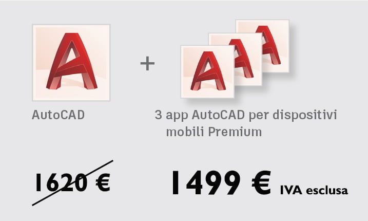 Promozione Bundle: AutoCAD+3 AutoCAD App mobile Premium a 1499€ anzichè 1620€